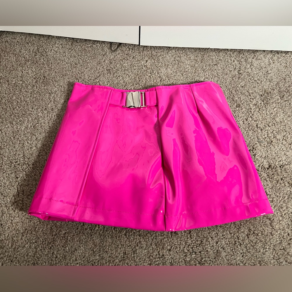 Faux Leather Highlighter Pink Mini Skirt